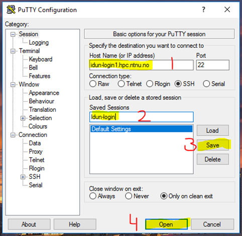 PuTTY setup